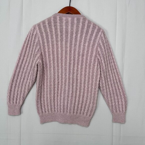 Vintage 80s Damas Creazioni Lilac Beaded Cable Knit Cardigan Sweater Medium - Picture 8 of 12